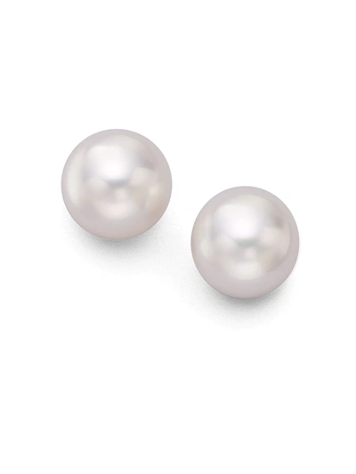 Shop Mikimoto Women's 7.5mm White Cultured Akoya Pearl & 18k White Gold Stud Earrings