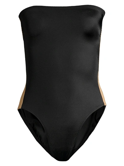 Shop Norma Kamali Women's Side Stripe Strapless One-piece Swimsuit In Black Nude