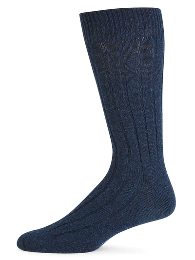 Shop Marcoliani Men's Ribbed Cashmere Socks In Navy