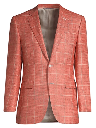 Shop Canali Men's Windowpane Wool-blend Jacket In Orange