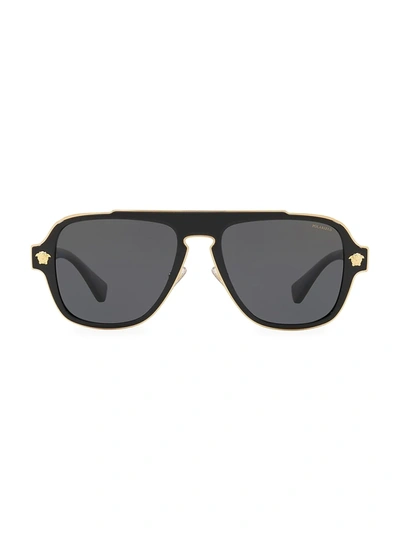 Shop Versace Men's Medusa Charm 56mm Square Sunglasses In Black