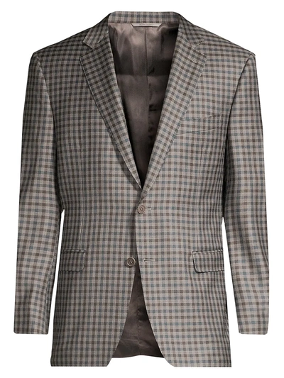 Shop Canali Men's Plaid Wool Jacket In Grey