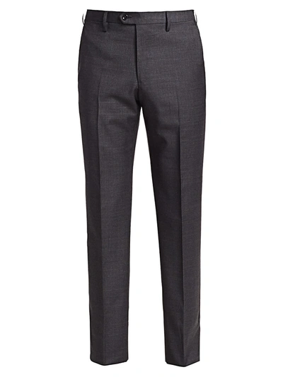 Shop Giorgio Armani Men's Soft Micro Wool Trousers In Charcoal
