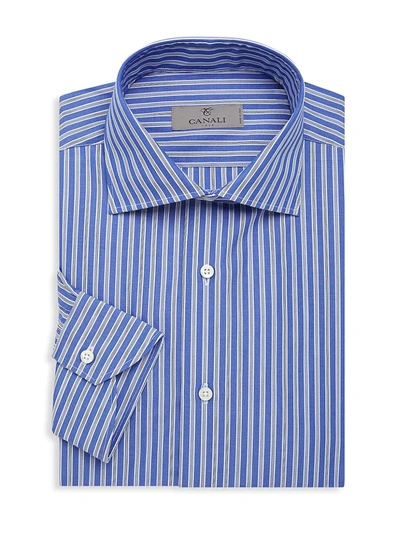 Shop Canali Men's Striped Dress Shirt In Blue