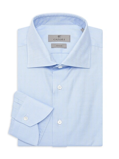 Shop Canali Men's Solid Textured Dress Shirt In Light Blue