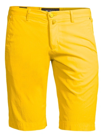 Shop Kiton Men's Seersucker Shorts In Yellow