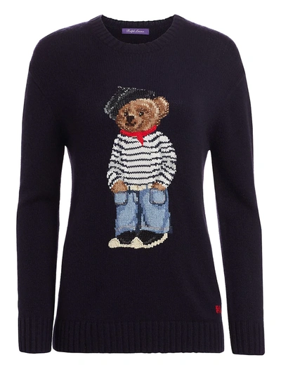 Shop Ralph Lauren Women's Marseille Bear Crewneck Sweater In Navy