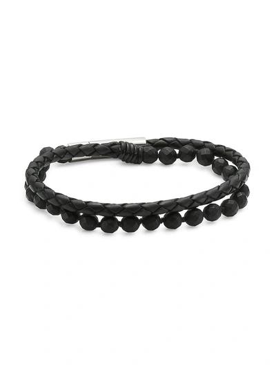 Shop Jonas Studio Men's Dakoka Stainless Steel, Leather & Onyx Double-wrap Bracelet In Black