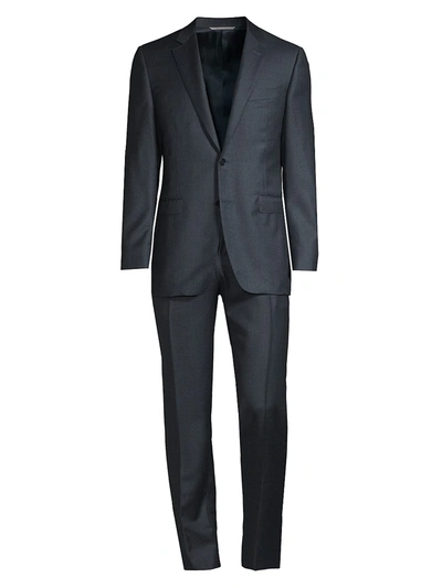 Shop Canali Men's Modern-fit Micro Print Wool Suit In Teal