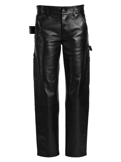 Shop Bottega Veneta Women's Leather Straight Carpenter Pants In Black