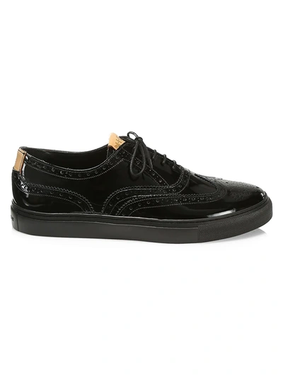 Shop Grenson Men's Patent Leather Wingtip Brogue Sneakers In Black