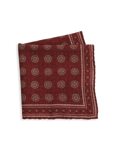 Shop Brunello Cucinelli Men's Tapestry Print Wool Pocket Square In Red