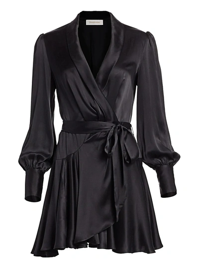 Shop Zimmermann Women's Espionage Silk Mini Wrap Dress In Black
