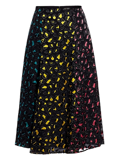 Shop Alice And Olivia Women's Janessa Multicolor Jacquard A-line Midi Skirt In Abstract Leopard Teal Combo