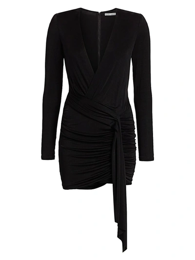 Shop Alice And Olivia Women's Kyra Deep V-neck Drape Bodycon Dress In Black