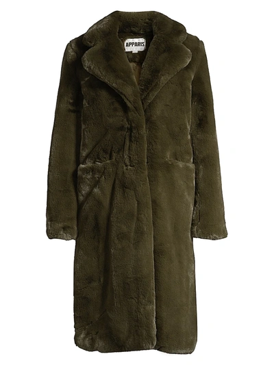 Shop Apparis Women's Laure Plush Faux Fur Coat In Army Green