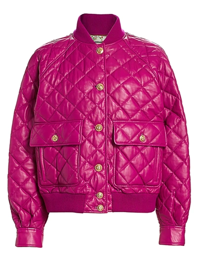 Shop Gucci Women's Padded Leather Quilted Bomber Jacket In Blueberry Extract