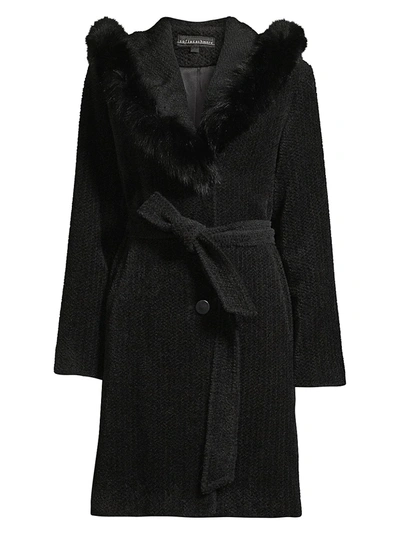 Shop Sofia Cashmere Women's Fox Fur Trim Coat In Black