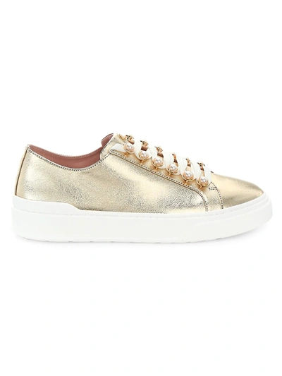 Shop Stuart Weitzman Women's Excelsa Metallic Leather Sneakers In Gold