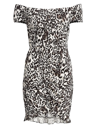 Shop Milly Women's Ella Leopard Off-the-shoulder Bodycon Dress In White Black