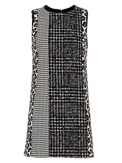 Shop Alice And Olivia Women's Clyde Patchwork Shift Dress In Black White Combo