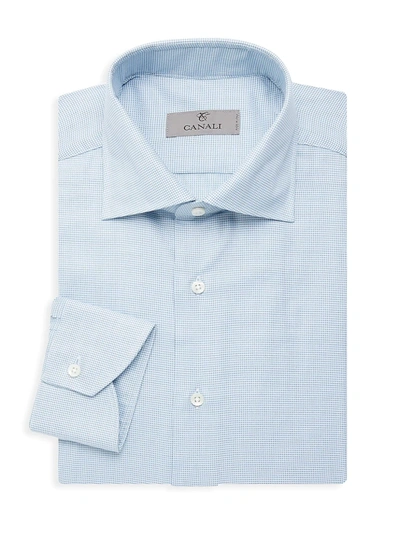 Shop Canali Modern-fit Grid Dress Shirt In Teal
