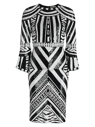 Shop Alice And Olivia Women's Jae Sequin Sheath Dress In Black White