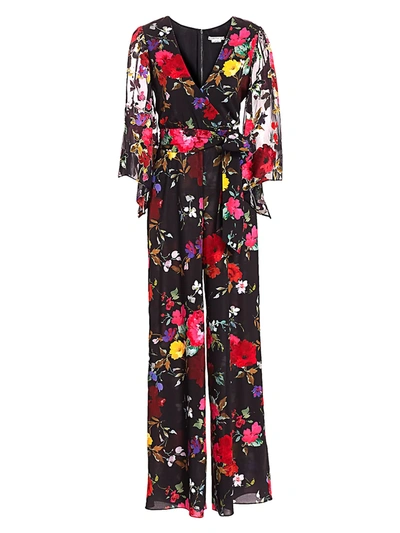 Shop Alice And Olivia Rowley Floral Jumpsuit In Painterly Floral Black