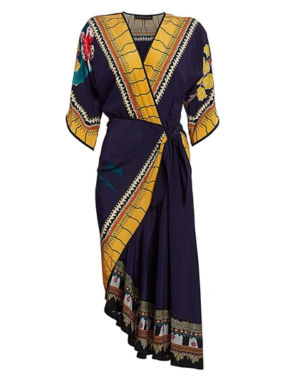 Shop Etro Women's Garden Of Eden Faux-wrap Silk Midi Dress In Navy