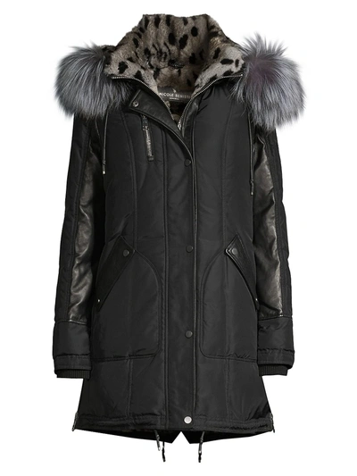 Shop Nicole Benisti Women's Chelsea Rabbit & Fox Fur Down Parka Coat In Black Cheetah Silver