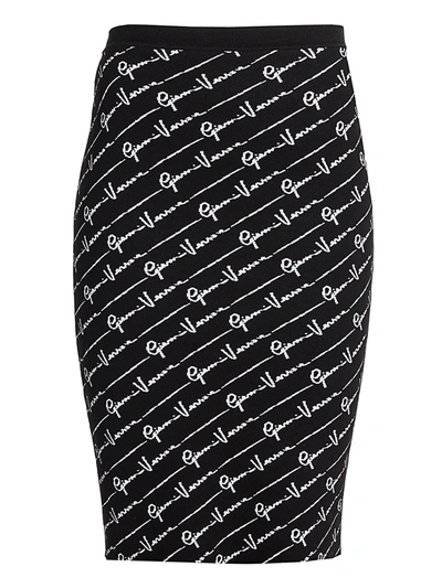 Shop Versace Women's Gianni Signature Knit Pencil Skirt In Black White