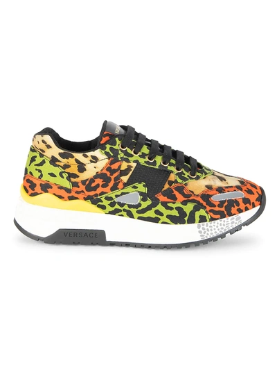 Shop Versace Multicolor Leopard-print Runners In Neutral