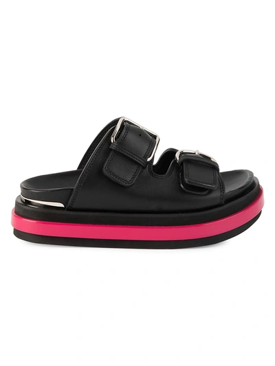 Shop Alexander Mcqueen Women's Leather Flatform Sandals In Black