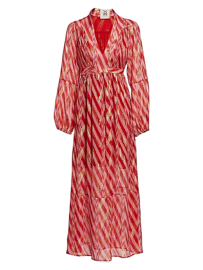 Shop Figue Starlight Ikat Silk-blend Wrap Dress In Diagnal Ikat Red