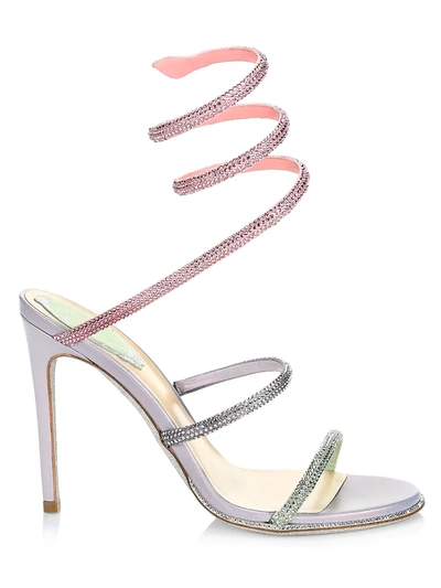 Shop René Caovilla Women's Cleo Ankle-wrap Crystal-embellished Satin Sandals In Grey Pink