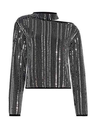 Shop Rta Langley Cut-out Sequin Stripe Sweater In Chrome