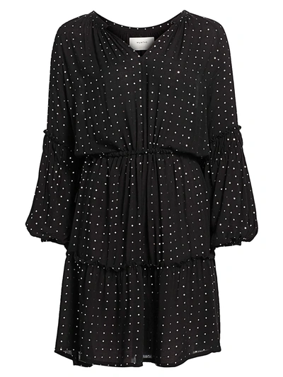 Shop Munthe Kira Metallic-print Long-sleeve Blouson Dress In Black