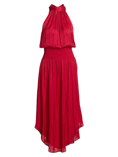 Shop Ramy Brook Women's Bella Blouson Halter Dress In True Red
