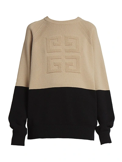 Shop Givenchy Women's Bi-color Intarsia Cashmere Knit Sweater In Black Tan