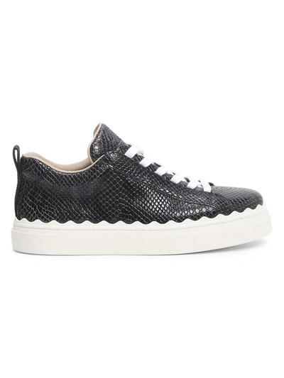 Shop Chloé Women's Lauren Python-embossed Leather Sneakers In Charcoal Black