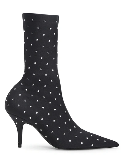 Shop Balenciaga Women's Knife Crystal-embellished Satin Sock Boots In Black