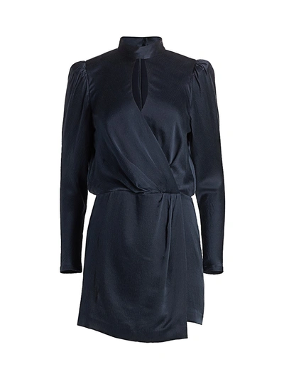 Shop Frame Women's Puff-sleeve Silk Wrap Dress In Navy