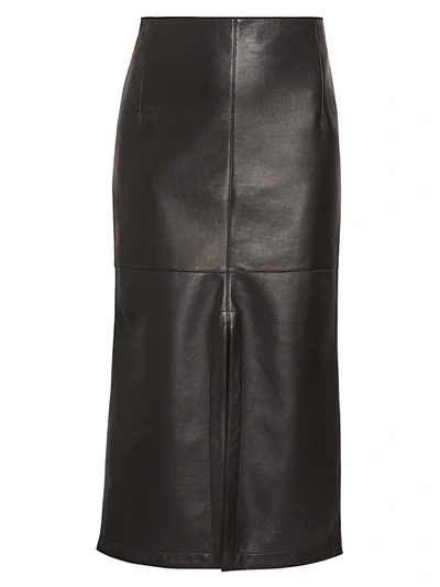 Shop Victoria Beckham Women's Fitted Box Pleat Leather Midi Skirt In Black