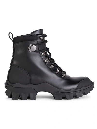 Shop Moncler Women's Helis Leather Hiking Boots In Black