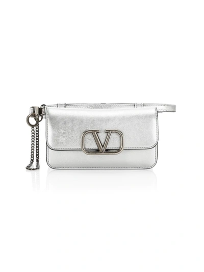 Shop Valentino Garavani Vsling Metallic Leather Belt Bag In Silver