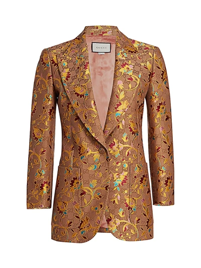 Shop Gucci Women's Gg Ramage-print Silk & Wool Jacket In Beige Mix
