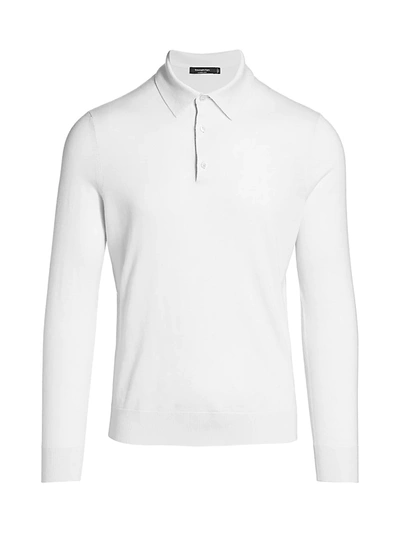 Shop Ermenegildo Zegna Men's Long-sleeve Cashmere & Silk Polo In White