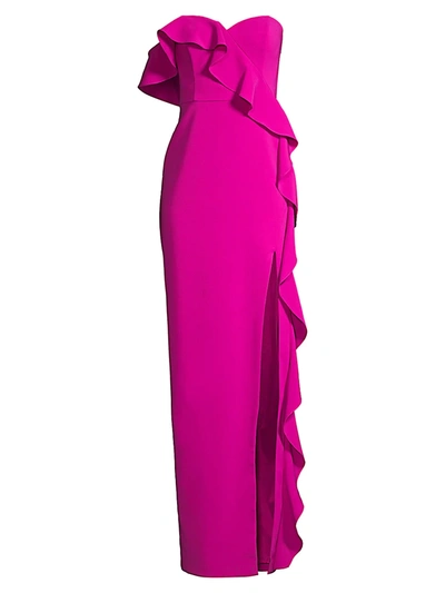 Shop Aidan Mattox Women's Flounce Crepe Column Gown In Magenta