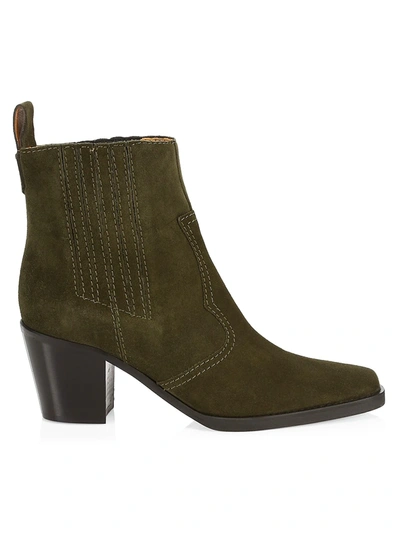 Shop Ganni Women's Western Suede Ankle Boots In Kalamata