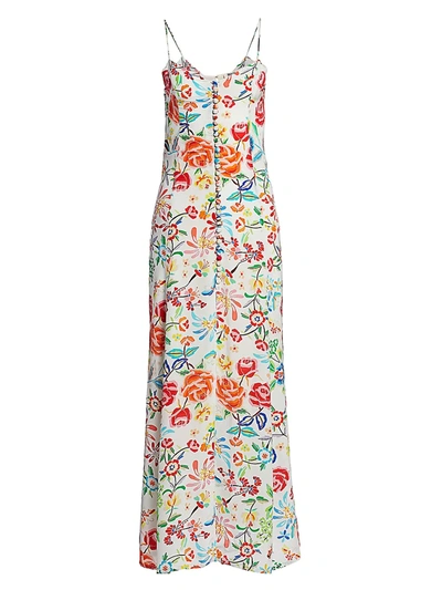Shop All Things Mochi Melissa Floral Silk Maxi Dress In White Floral